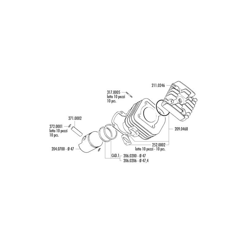 125.0008 KIT GRUPPO TERMICO KYMCO SUPER 8 50 2T ARIA D.47 | POLINI