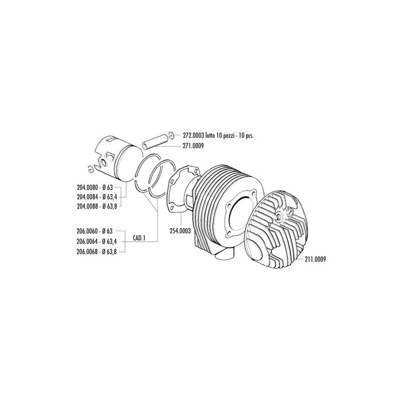 140.0080 KIT GRUPPO TERMICO VESPA 125 PX-TS E SPRINT VELOCE D.63 | POLINI