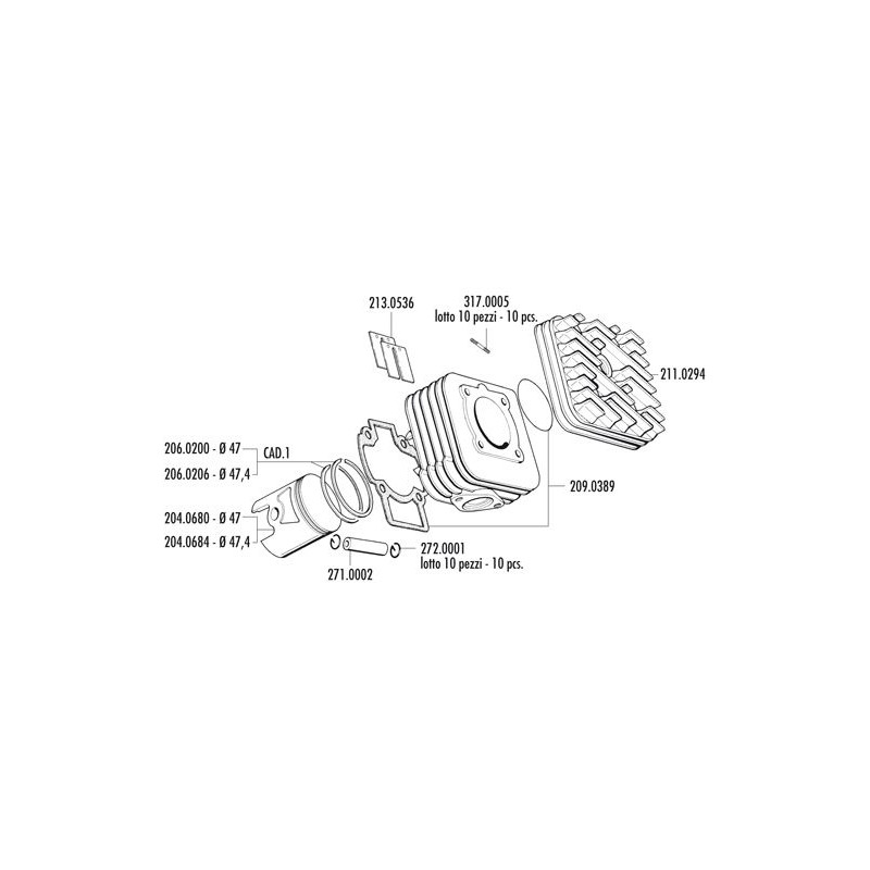 140.0181 KIT GRUPPO TERMICO PIAGGIO SFERA-ZIP-FREE-TYPHOON-STORM D.47 | POLINI