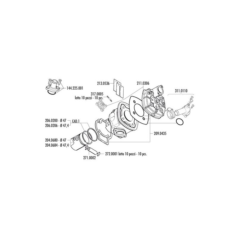 140.0183 KIT GRUPPO TERMICO PIAGGIO QUARTZ-NRG-ZIP SP H2O D.47 | POLINI