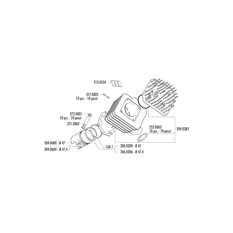 142.0147 KIT GRUPPO TERMICO PEUGEOT SV-GEO-BUXY-ZENITH D.47 | POLINI