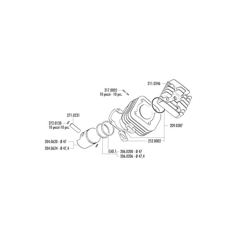 166.0076 KIT GRUPPO TERMICO YAMAHA AXIS,JOG-MALAGUTI F10,F12-APRILIA SR94 | POLINI