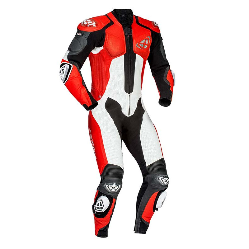 Tuta moto pelle Intera Rev'it Argon Nero Neon Rosso