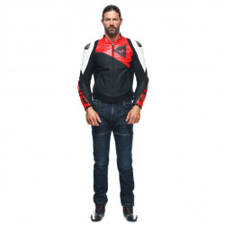 SPORTIVA LEATHER JACKET PERF. BLACK-MATT LAVA-RED WHITE | DAINESE