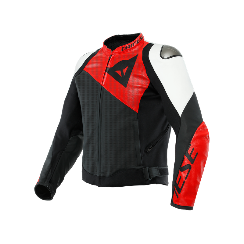 SPORTIVA LEATHER JACKET PERF. BLACK-MATT LAVA-RED WHITE | DAINESE