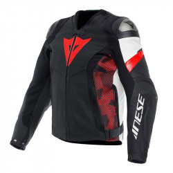 AVRO 5 LEATHER JACKET BLACK RED-LAVA WHITE | DAINESE