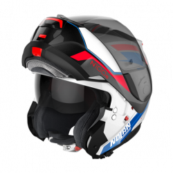 CASCO MODULARE N100-6 SURVEYOR N-COM 024 METAL WHITE BLUE - RED - BLACK METAL BLACK  | NOLAN