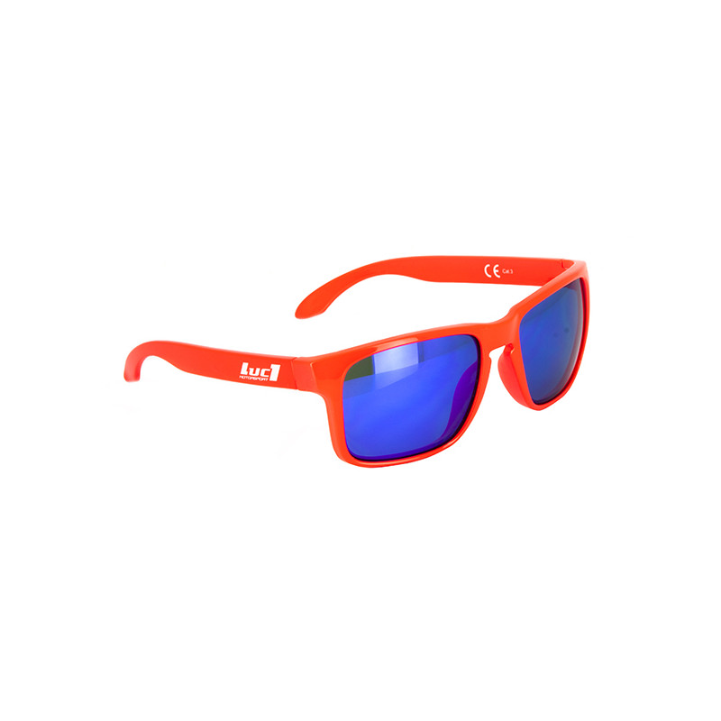 OCCHIALI DA SOLE ROSSO FLUO LUC1 LENTI A SPECCHIO BLU CAT 3 - CE 100% UV PROT | LUC1